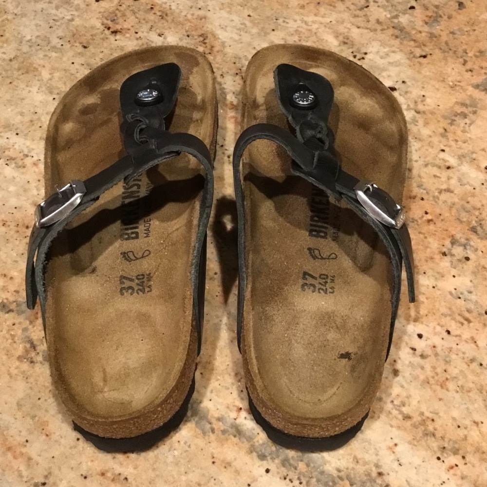 Birkenstock Gizeh Black Braided Oiled Leather Buckle Thong Sandals Regular Width - Picture 6 of 10